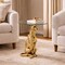 Leopard Side Table with Glass Top | Decorative Sculptural End Table | Aluminum Base | Gold Accent Table for Living Room | 18x18x23"